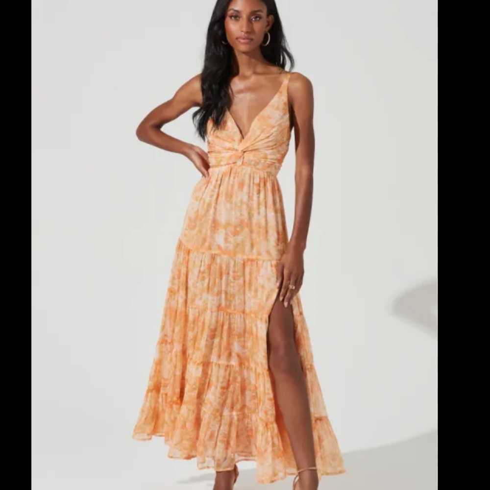 Astr Orange Floral Twist-Front Maxi Dress